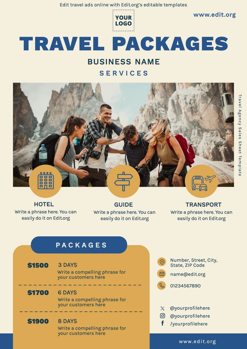 Customizable flyer design for Travel Agency