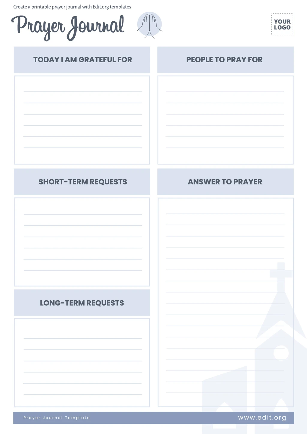 Blank Prayer Journal template to customize for free