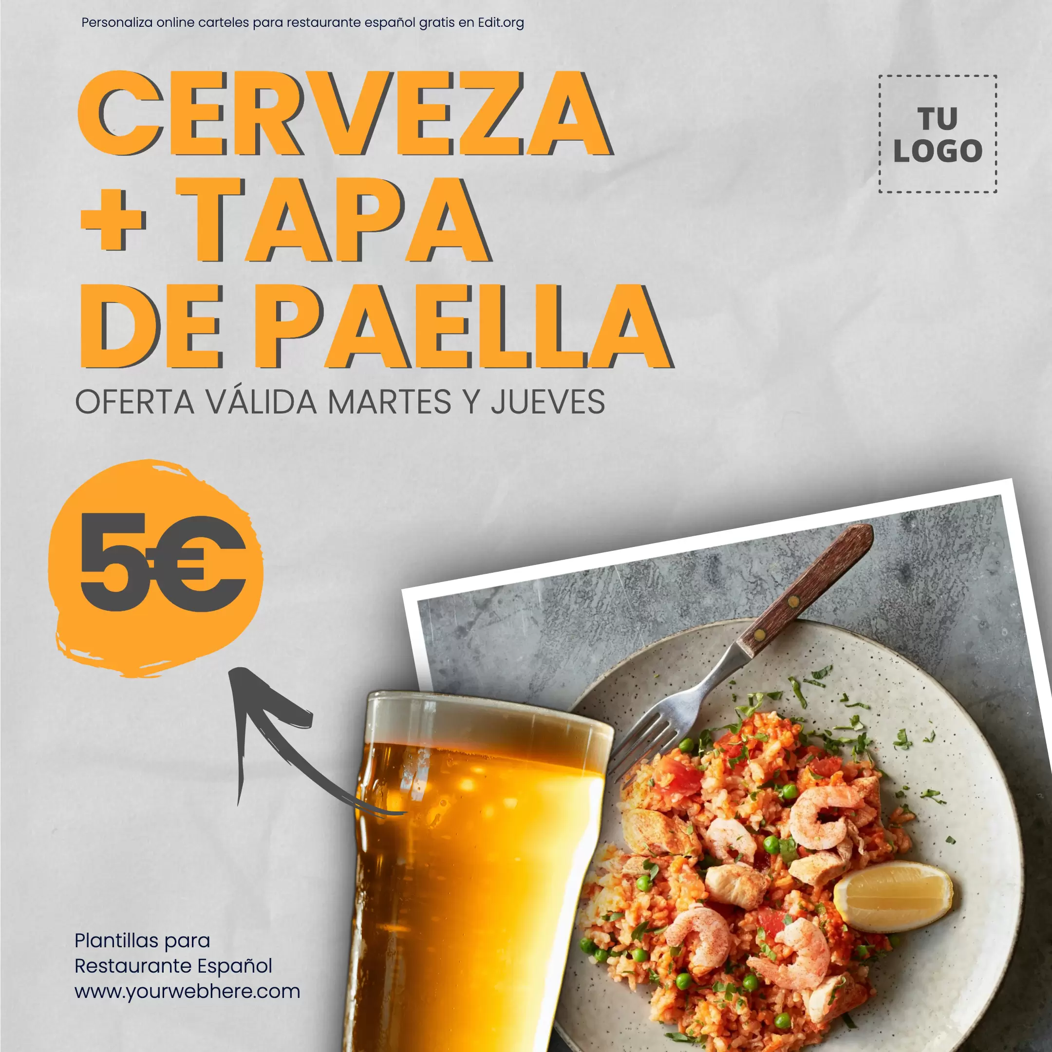 Crea gratis ofertas para restaurante español de comida y bebida 