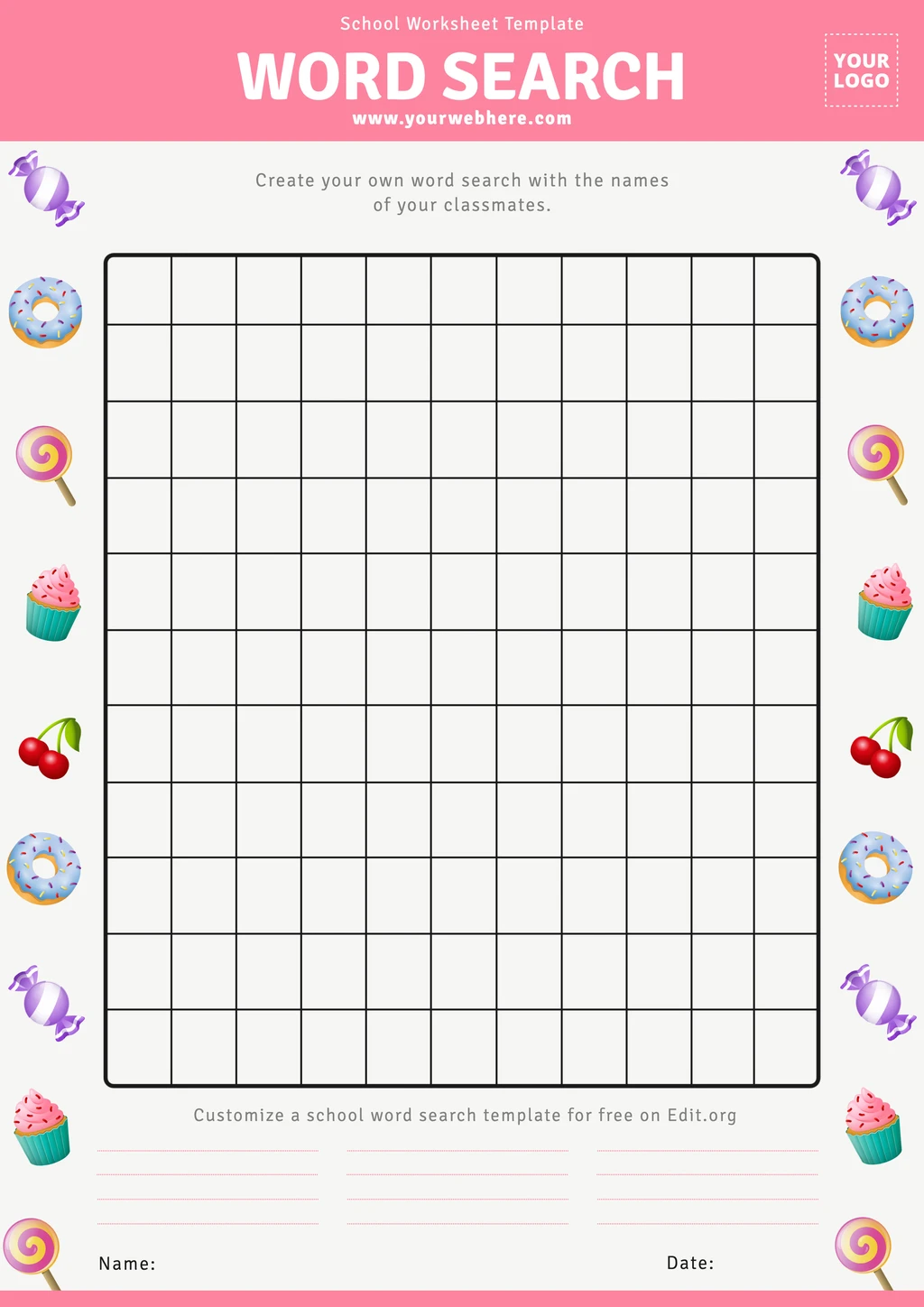 Customizable preschool worksheets templates for word search