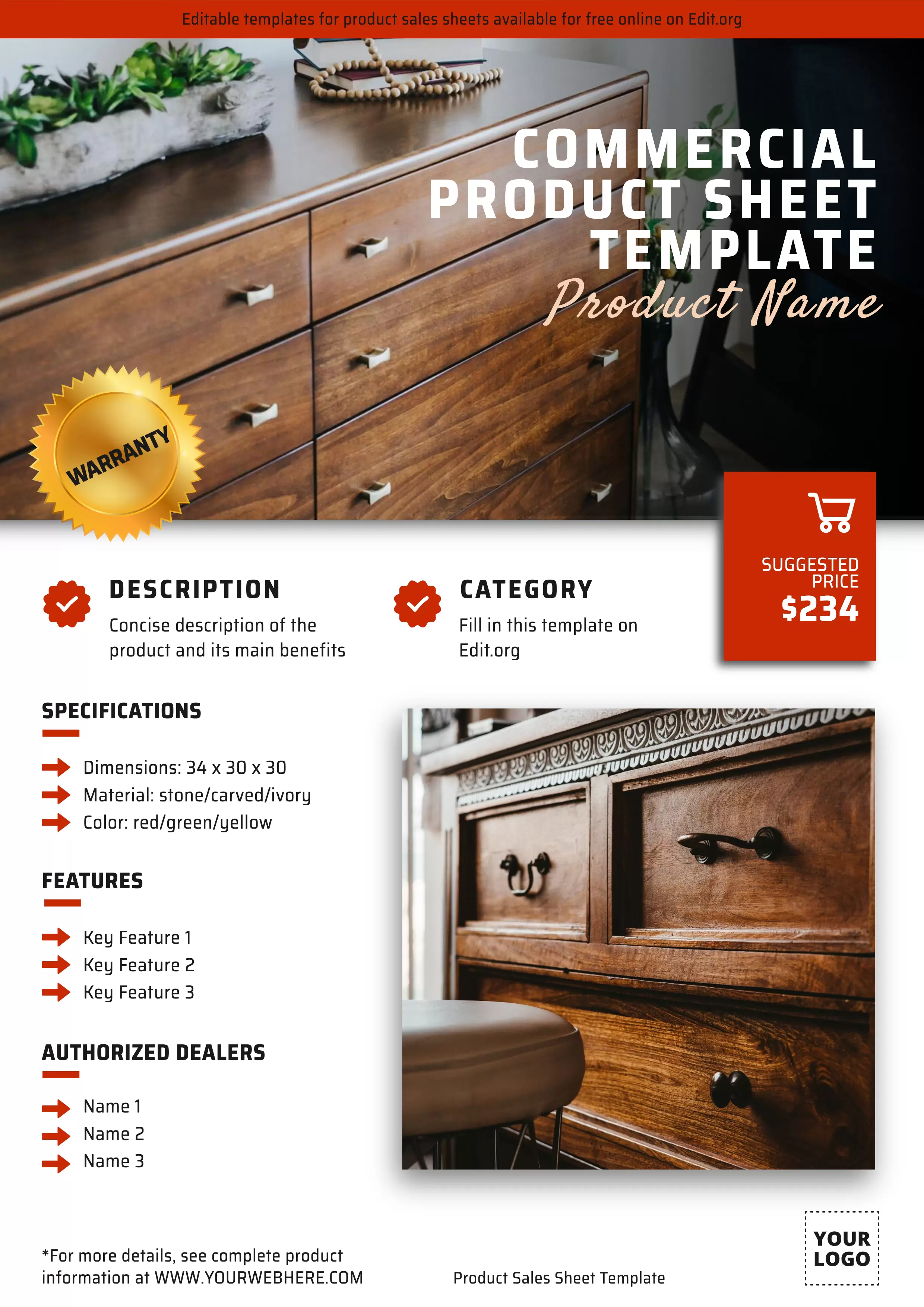 Editable sample product Sell Sheet template