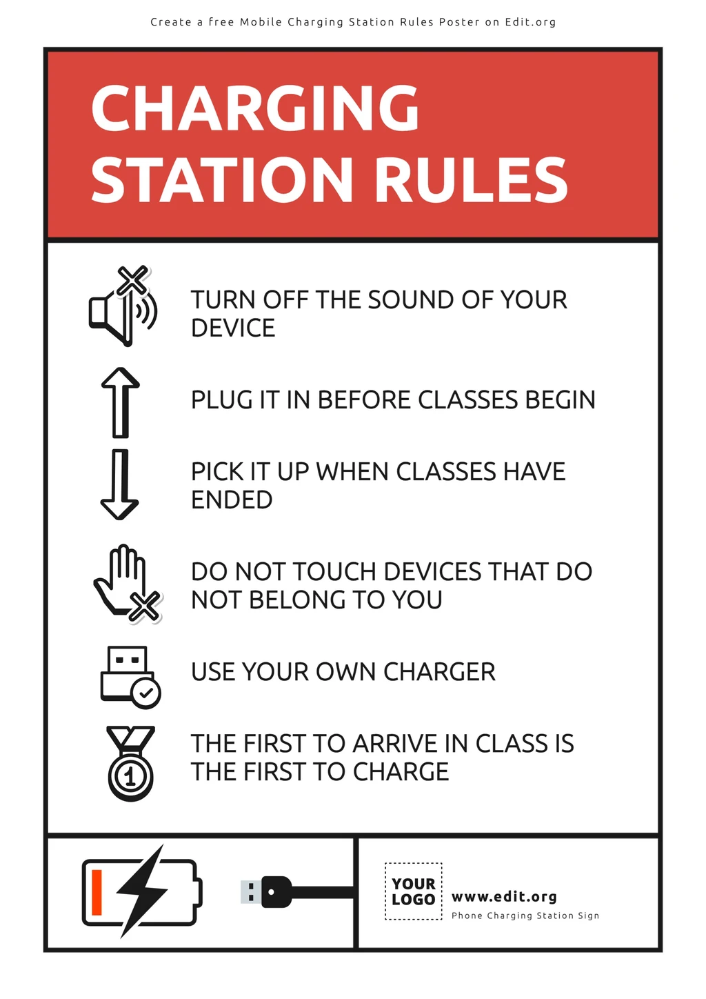 Printable Device Charging Station rules poster