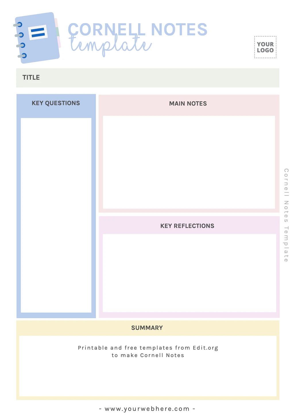 Free editable Cornell note method template