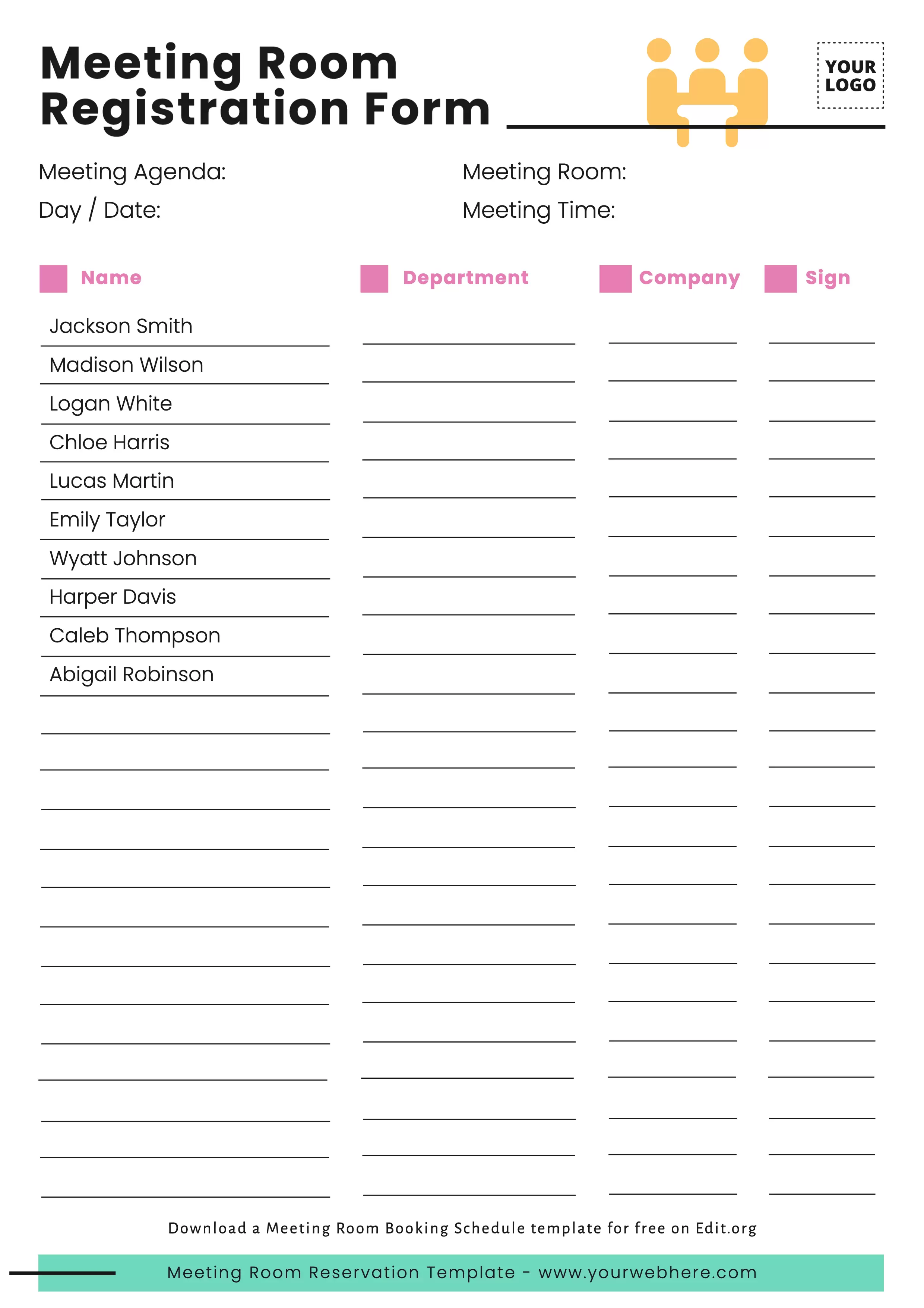 Printable Conference Room Booking template for free