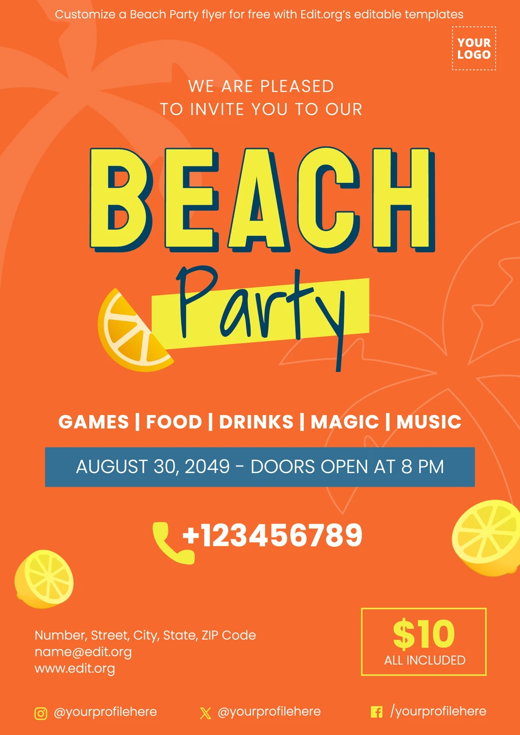 Summer Beach Party invite template to customize online
