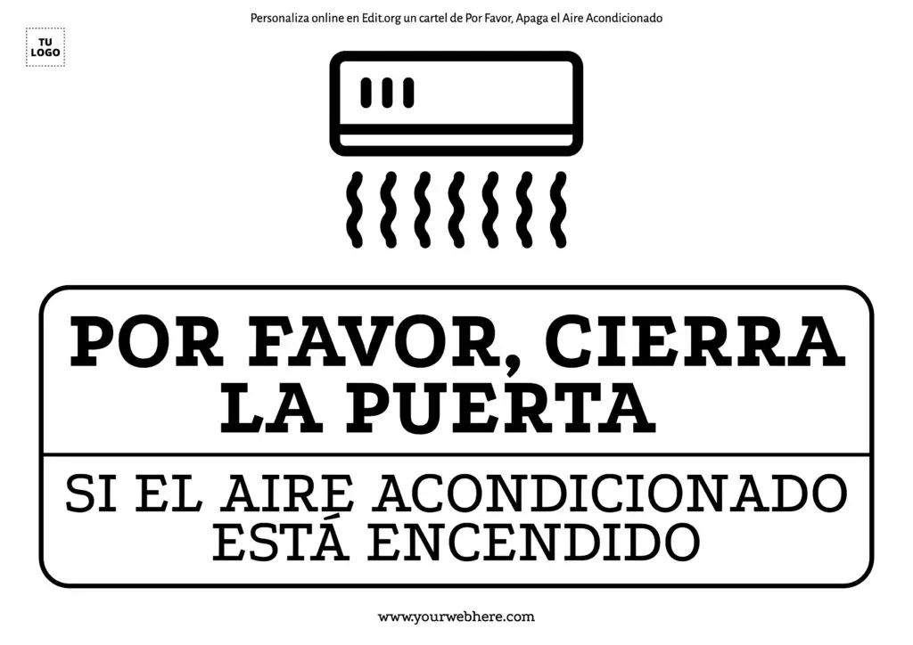 Cartel de Cierra la Puerta si el Aire Acondicionado Está Encendido