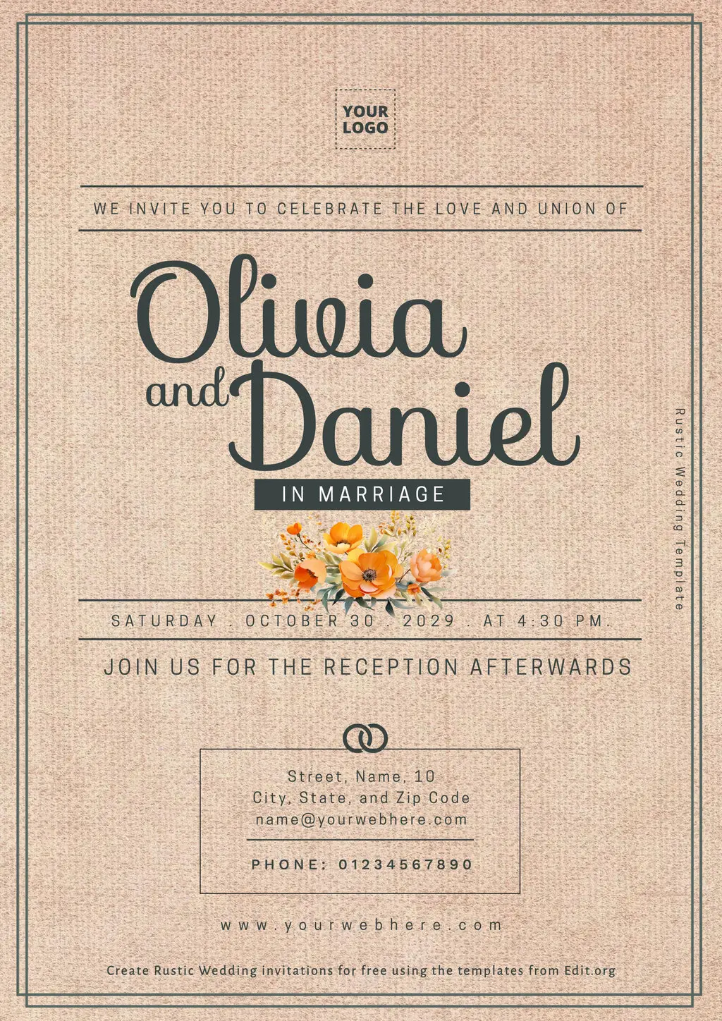 Printable Rustic Wedding invitations and RSVP for free