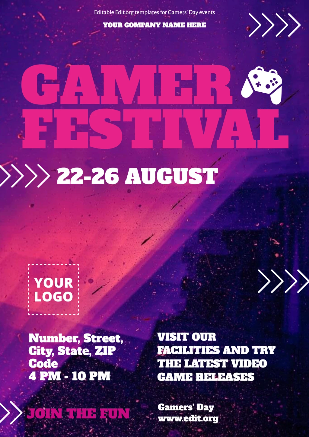 Custom Gamers' Day Festival poster template