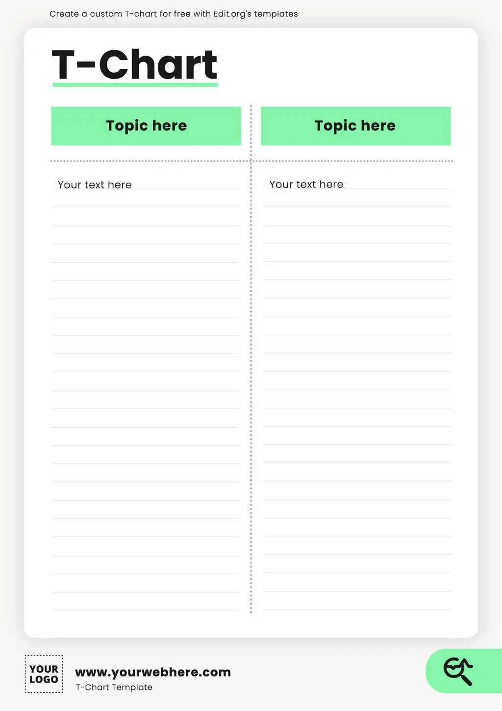 Free editable graphic organizer T-Chart template