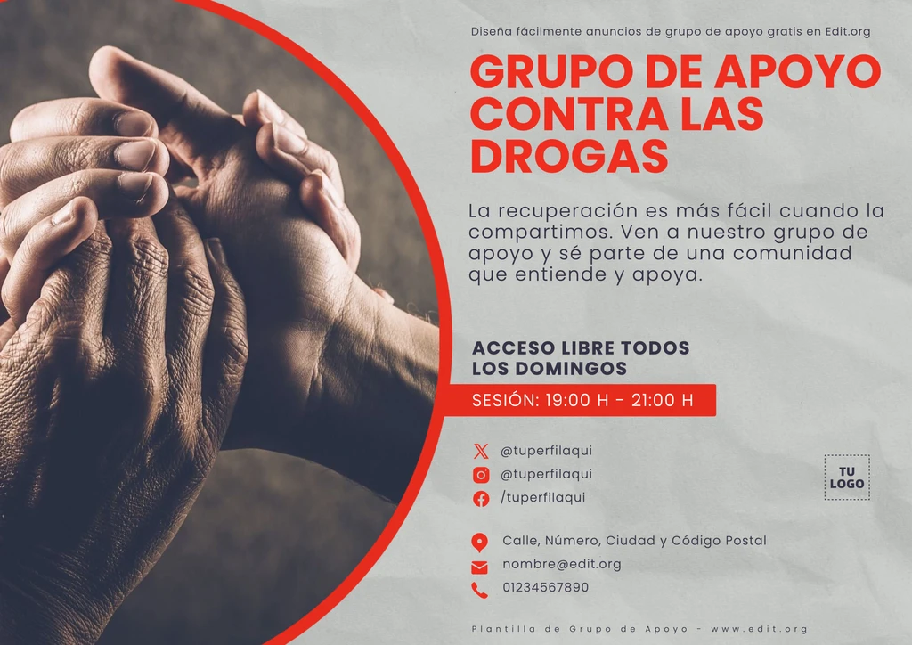 Plantilla de cartel para grupo de apoyo contra la adicción