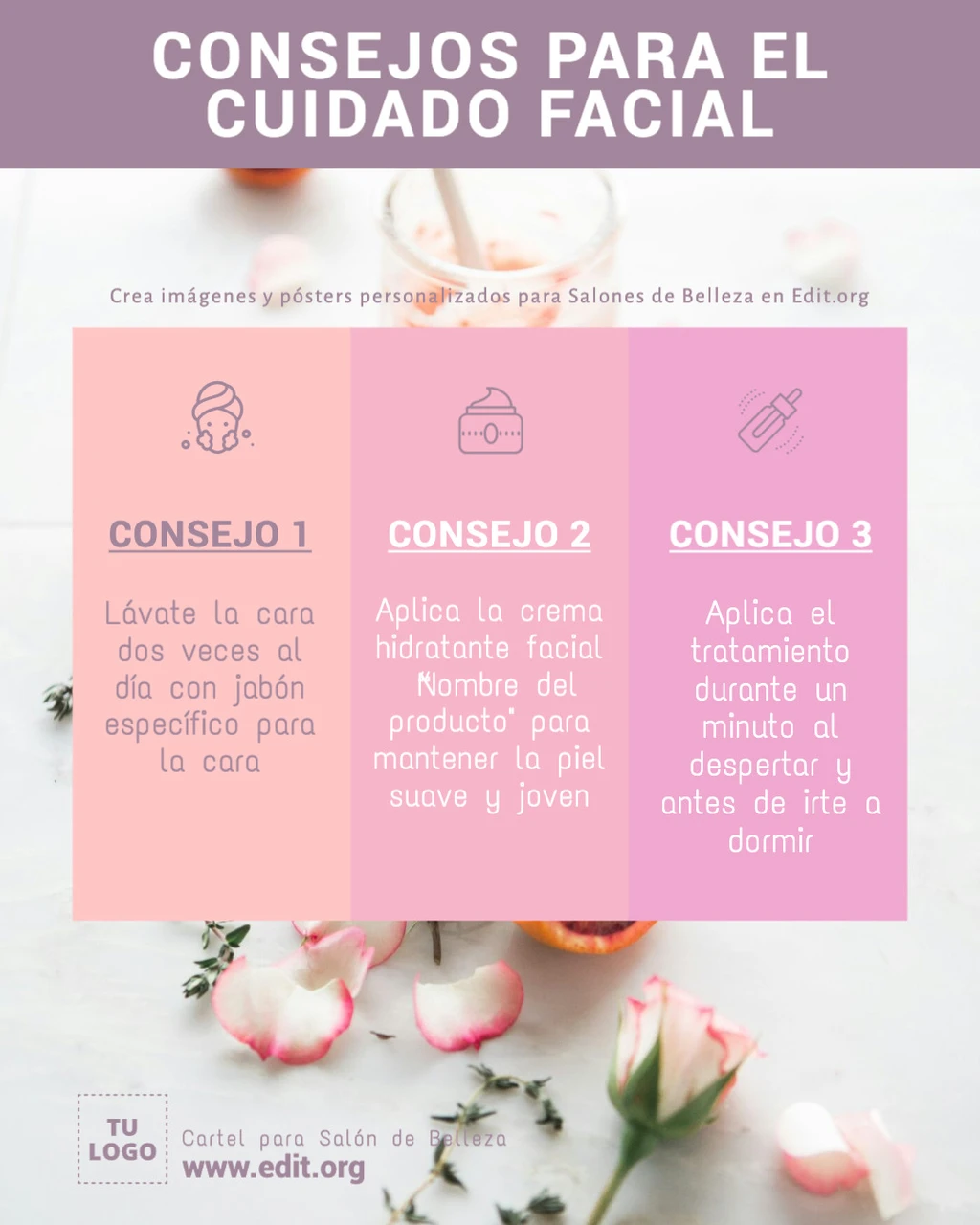 Cartel salón de belleza con tratamientos editable