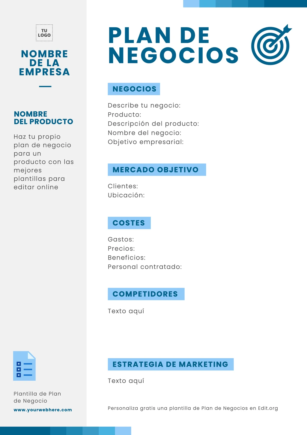 Plantilla para plan de empresa para editar online