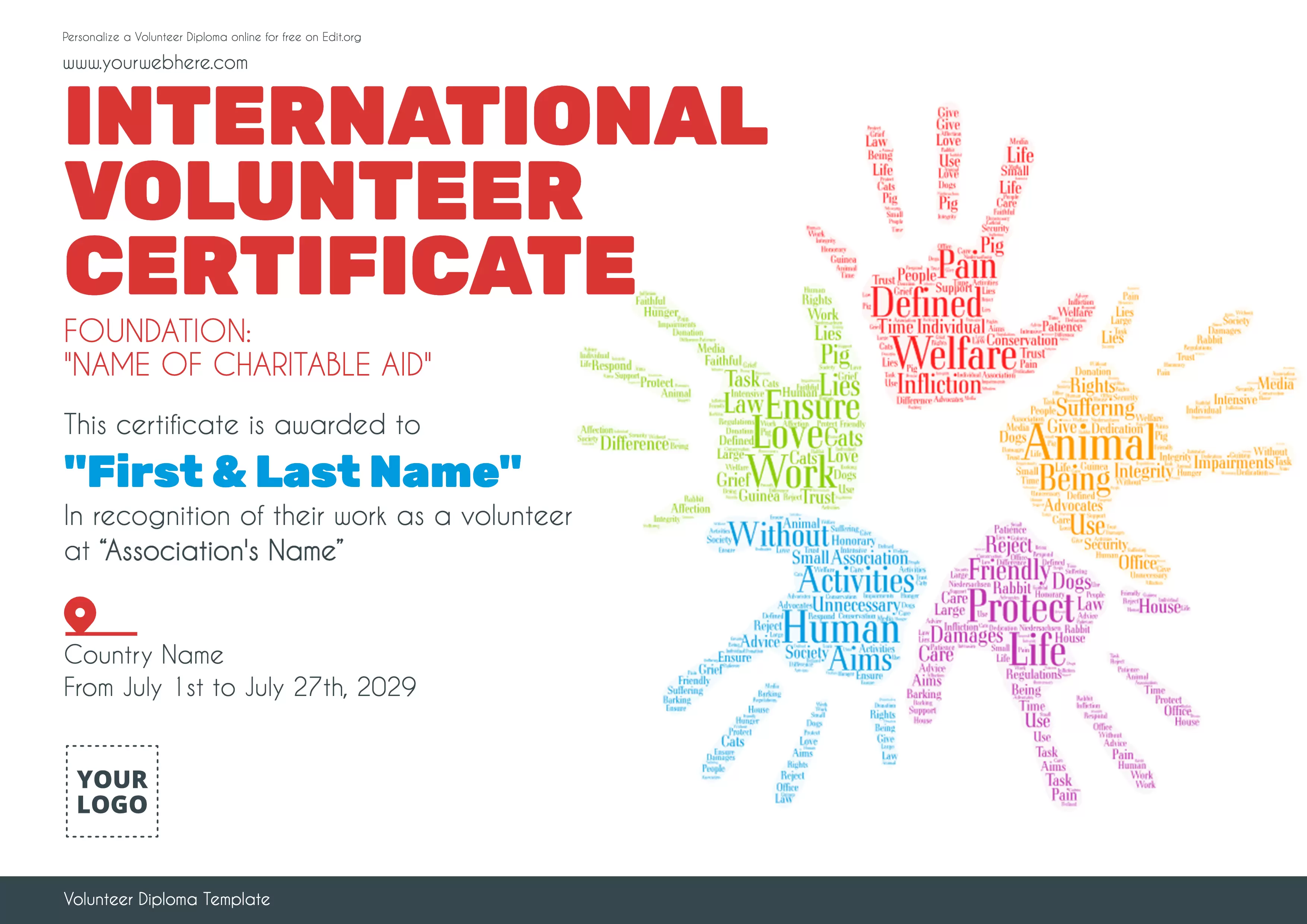 Custom Volunteer Certificate of Appreciation template