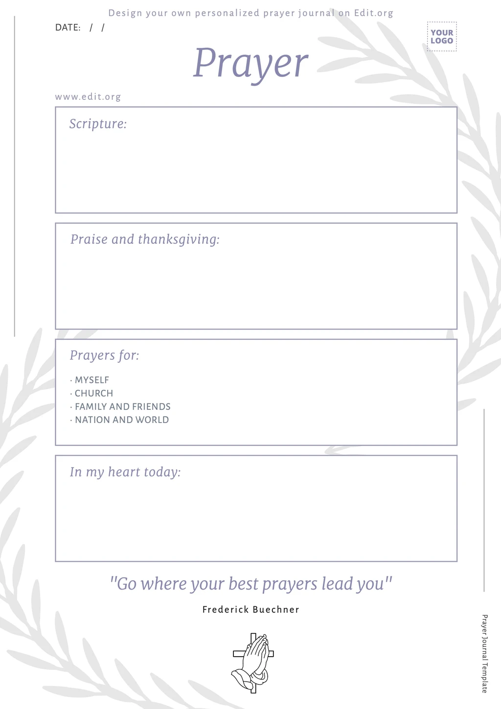 Customizable Prayer Journal planner template for free