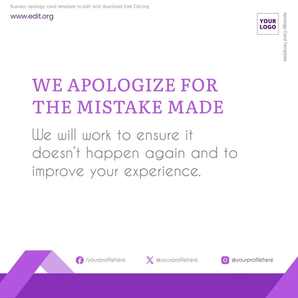Free company We Are Sorry card template