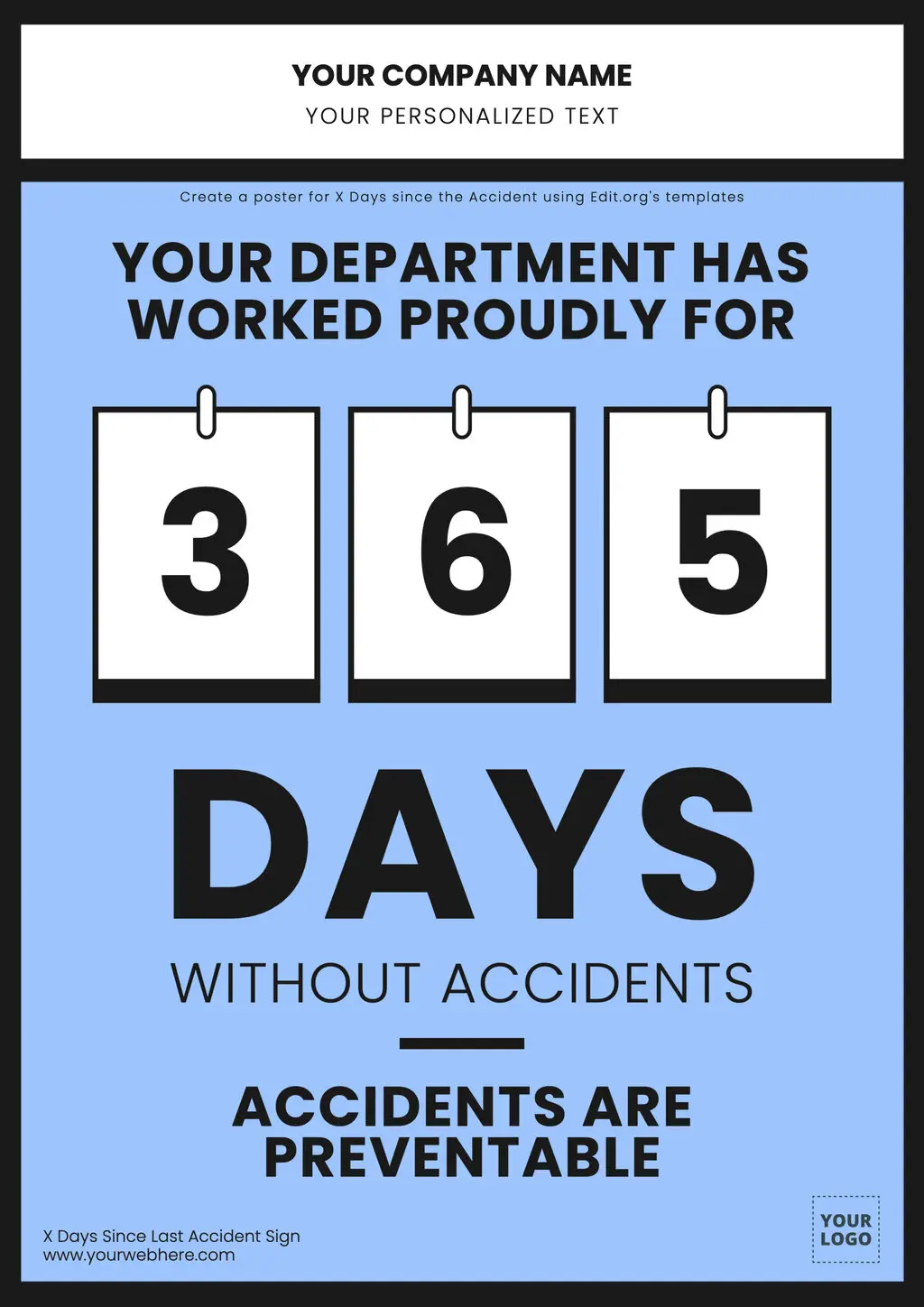 Days Since Last Accident Sign Templates