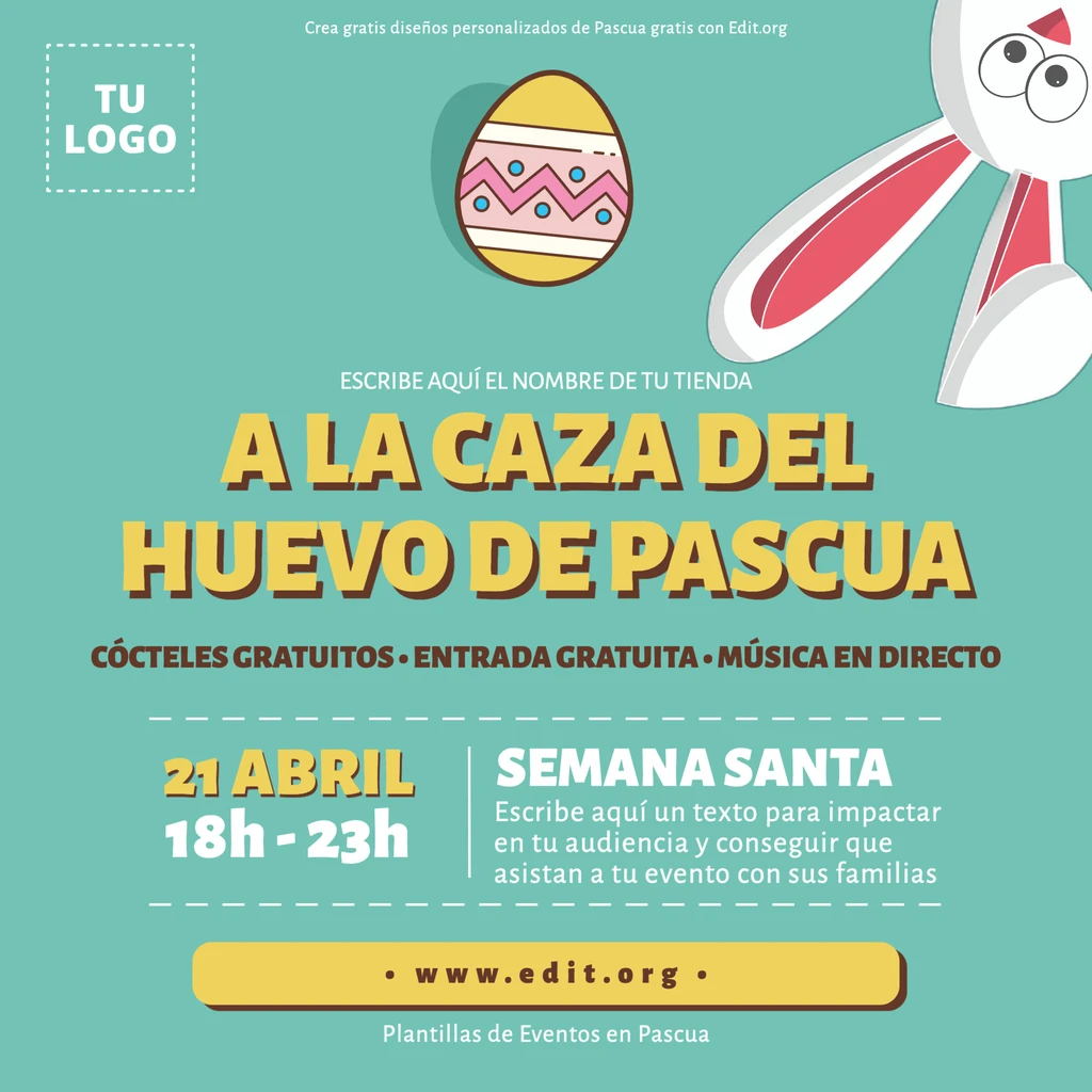 Plantilla invitación conejo de Pascua personalizable