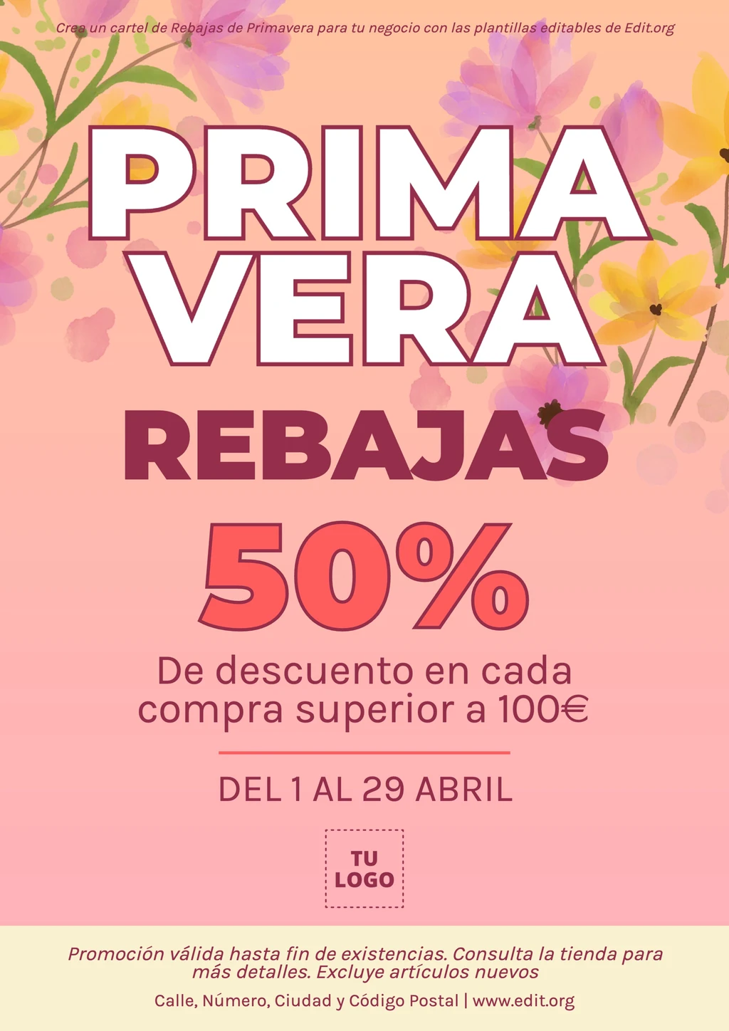 Cartel para Ofertas de Primavera editable para descargar