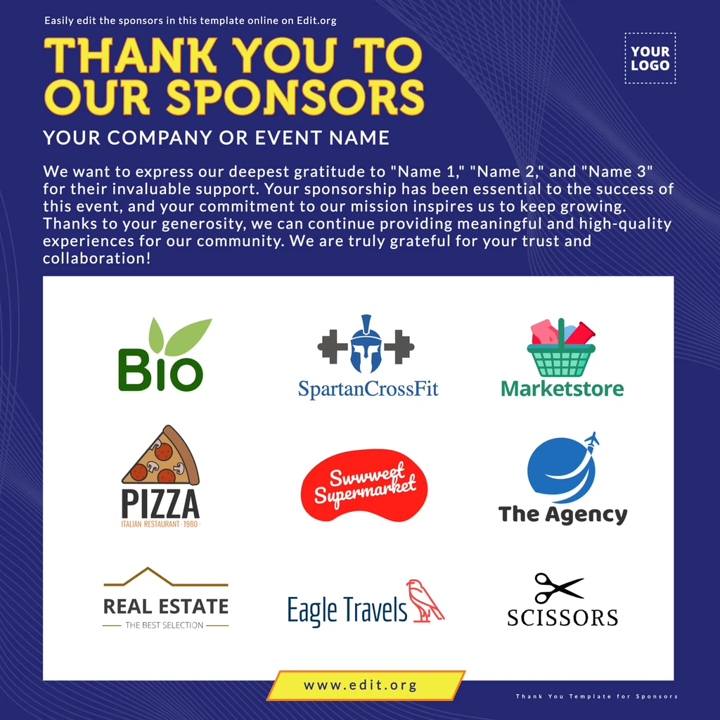 Thank You to our Sponsors banner template to customize online