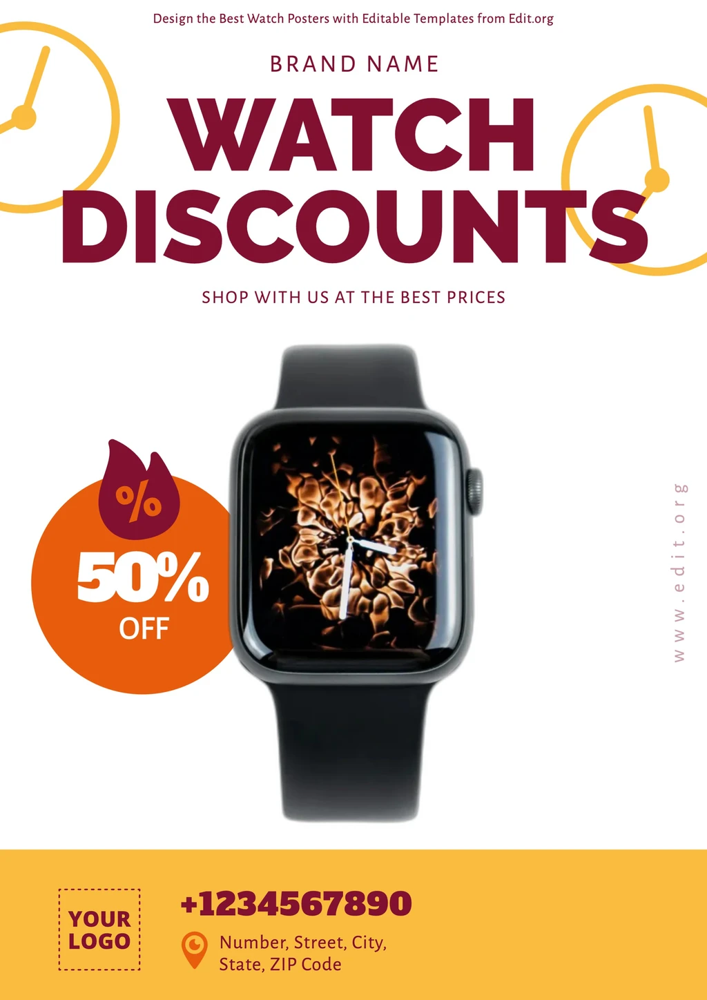 Creative Watch Ad poster with discounts to edit online