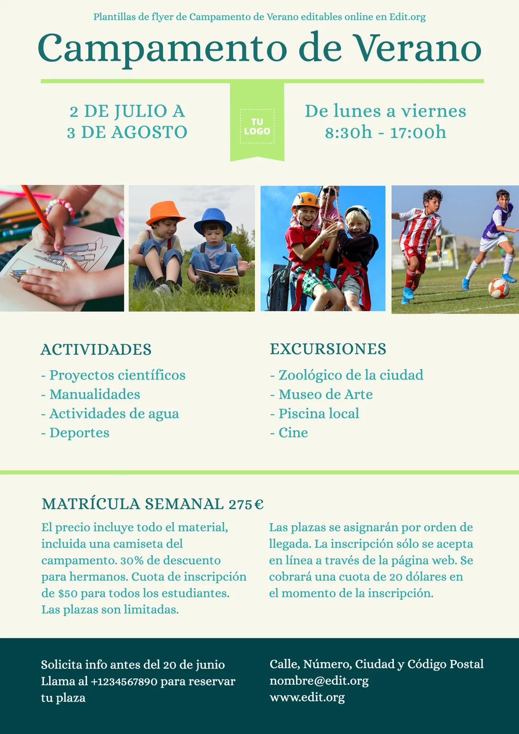 Cartel Campamento de Verano editable online