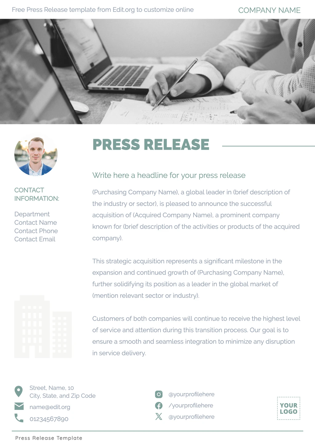 Editable company Press Release template to download