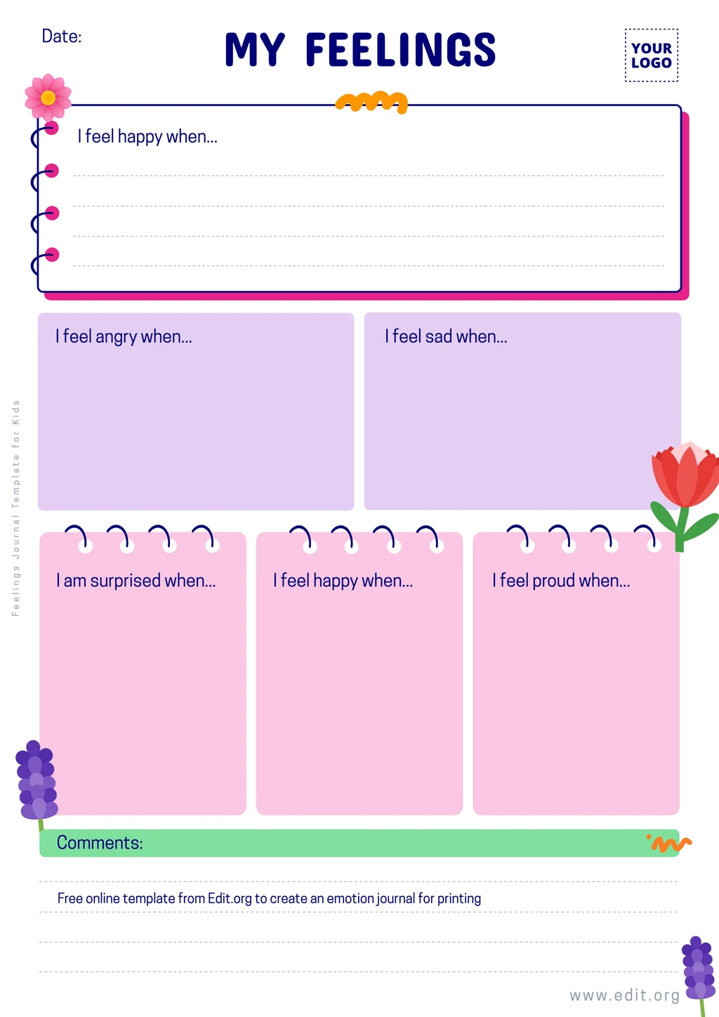Editable free Journaling Emotions template