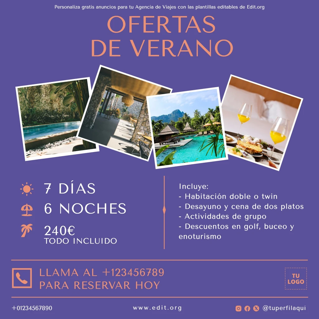 Plantilla para anuncio de viaje gratis editable