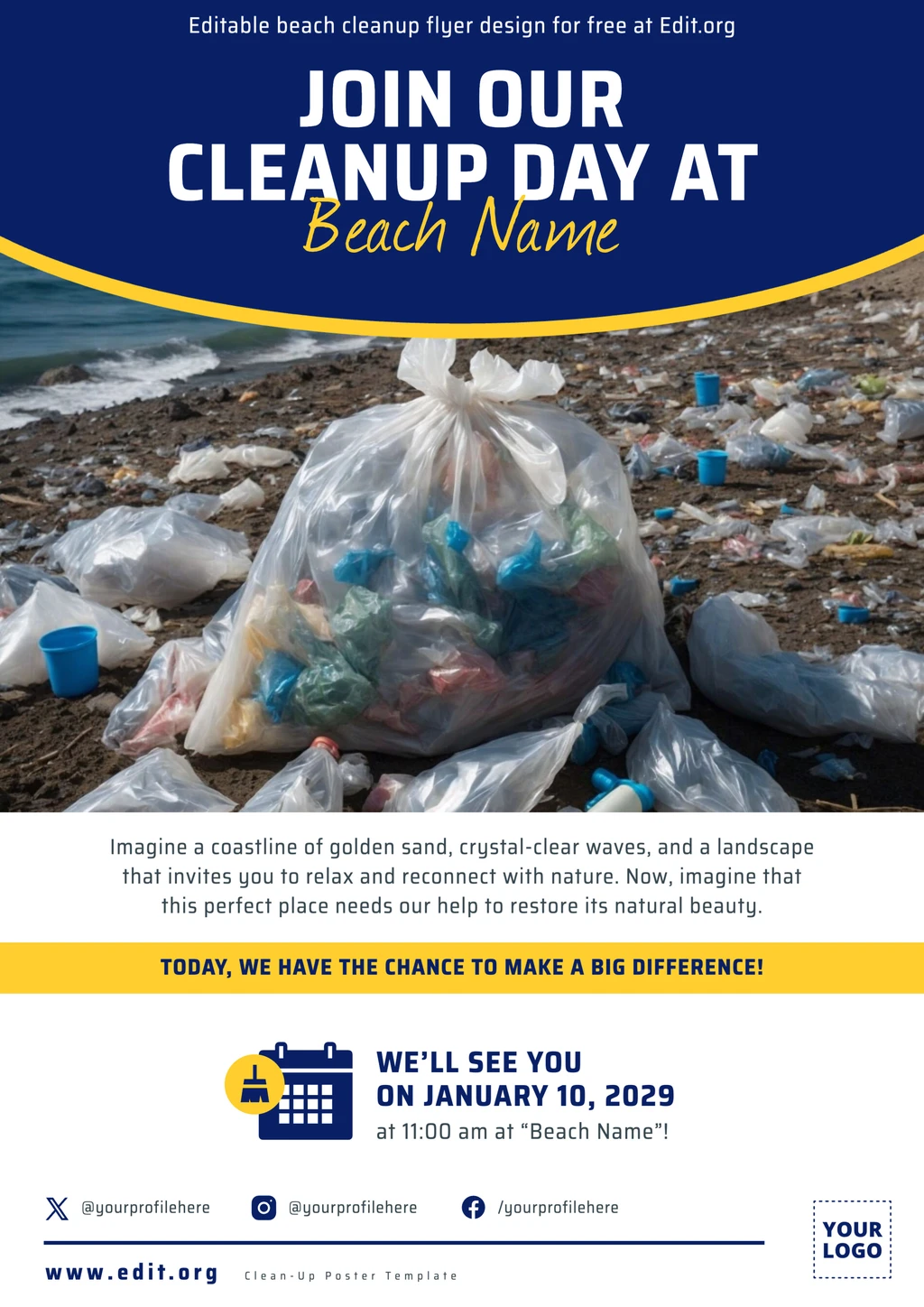 Printable Beach Clean Up poster template