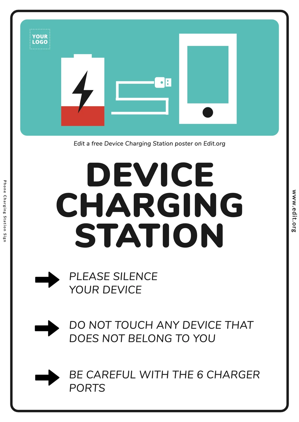 Customizable Phone Charging Station sign to print
