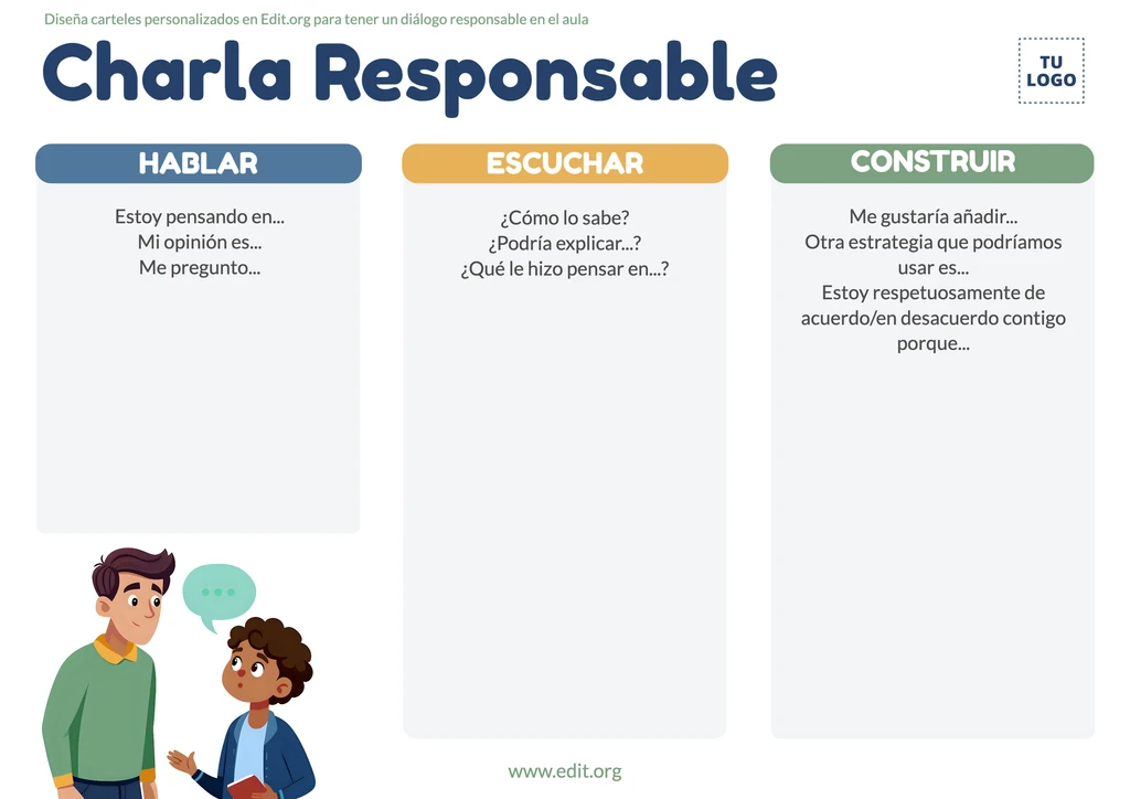 Cartelera sobre el diálogo para niños de forma responsable en el aula