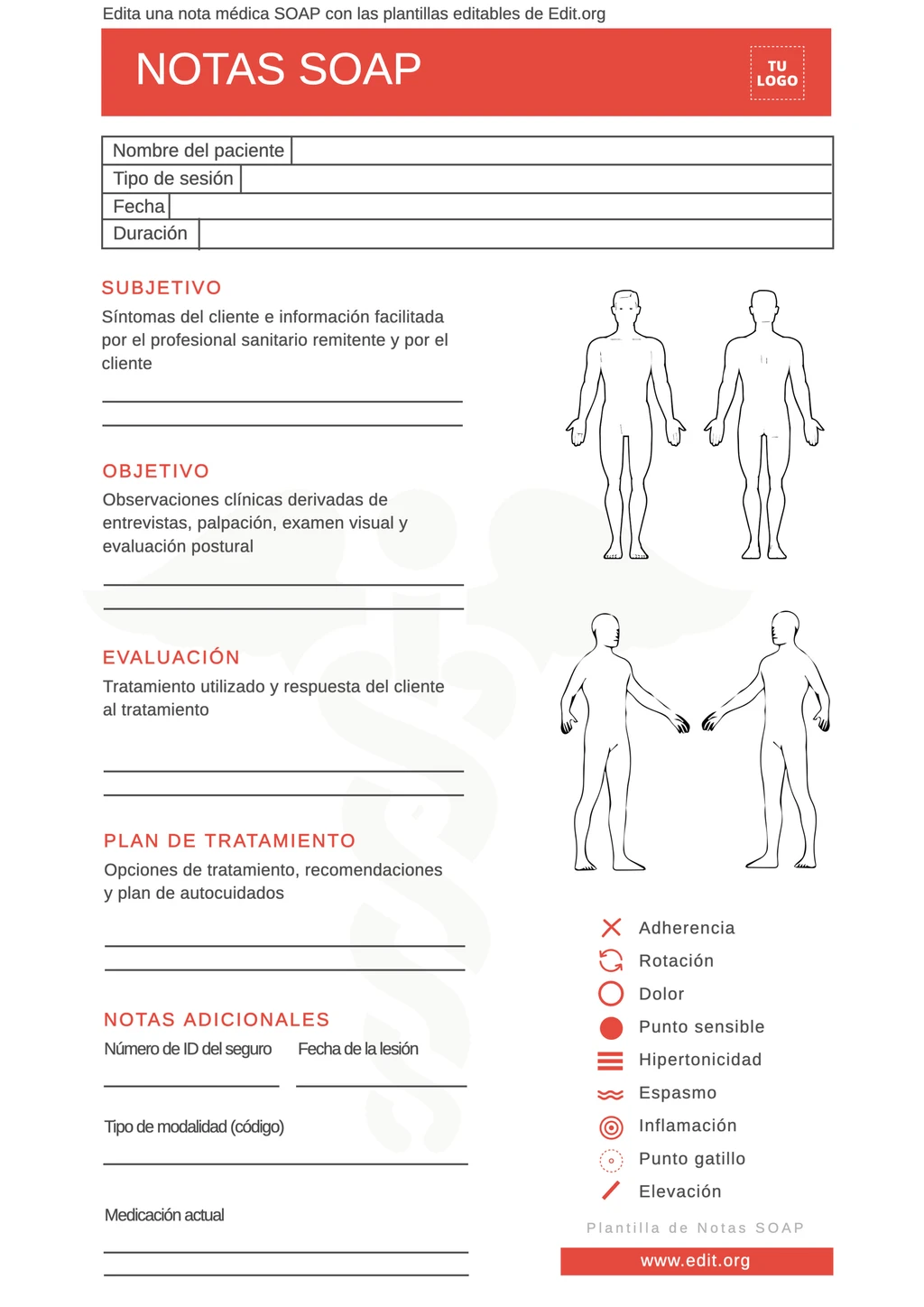 Plantilla editable de nota SOAP enfermería para descargar