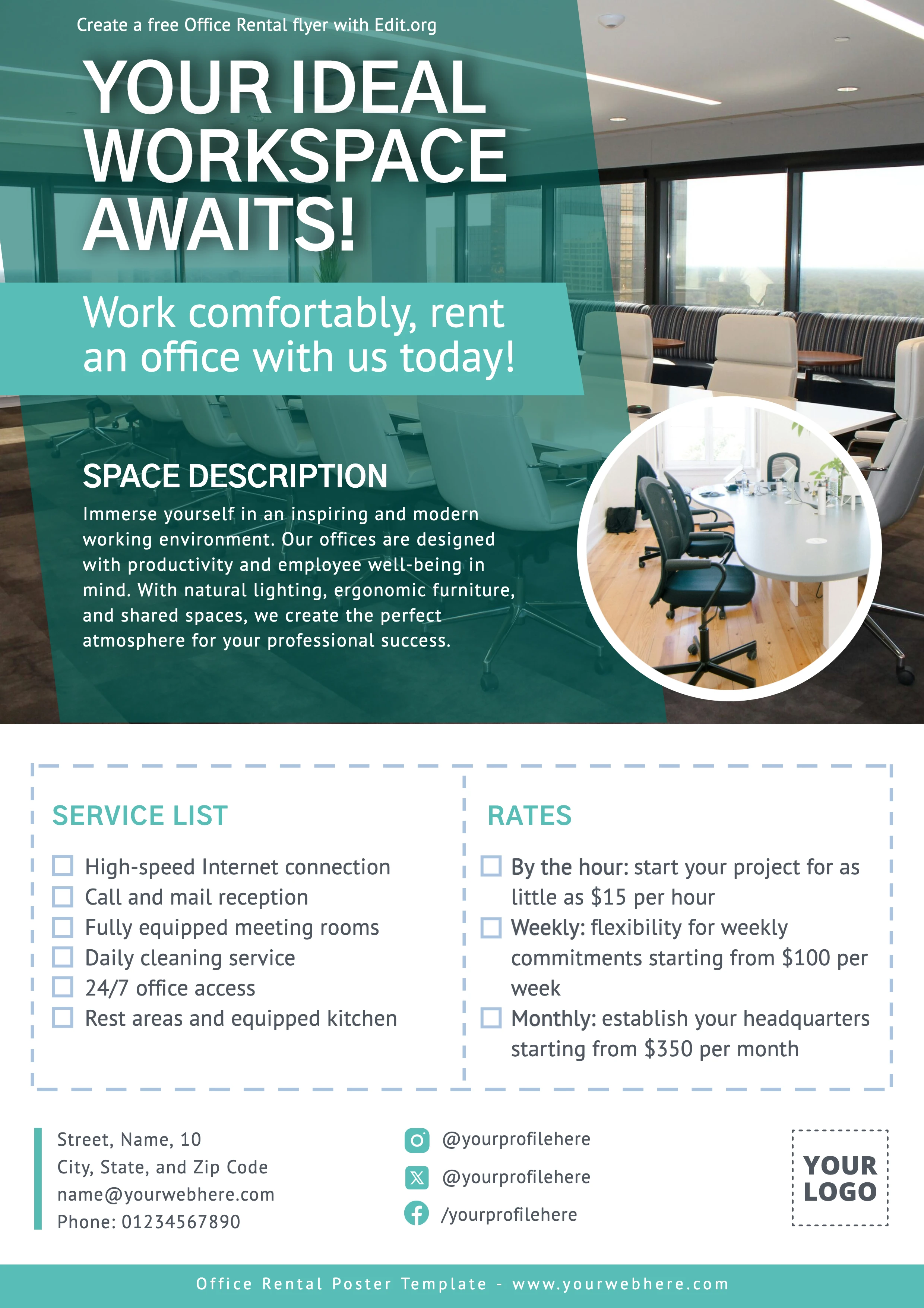 Customizable Office Space for Rent flyer design