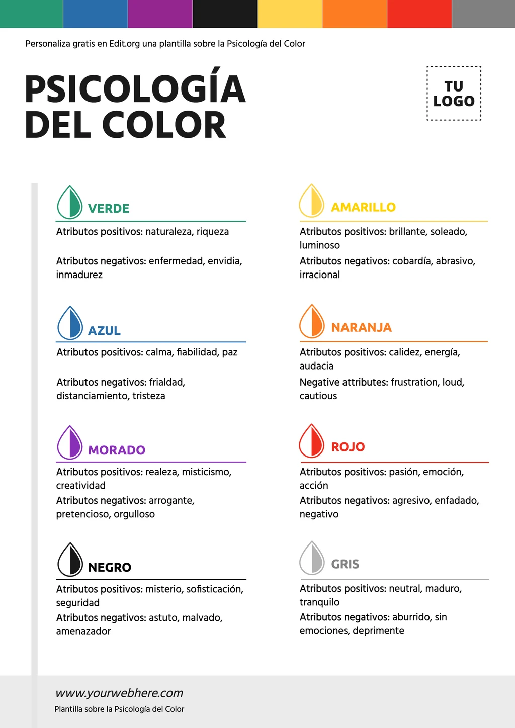 Cartel imprimible de psicología de los colores marketing