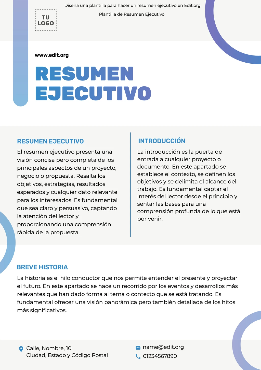 Plantilla de resumen ejecutivo editable para empresas