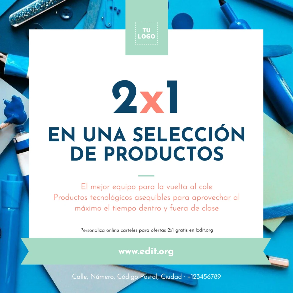 Cartel 2 x 1 para promociones para editar online