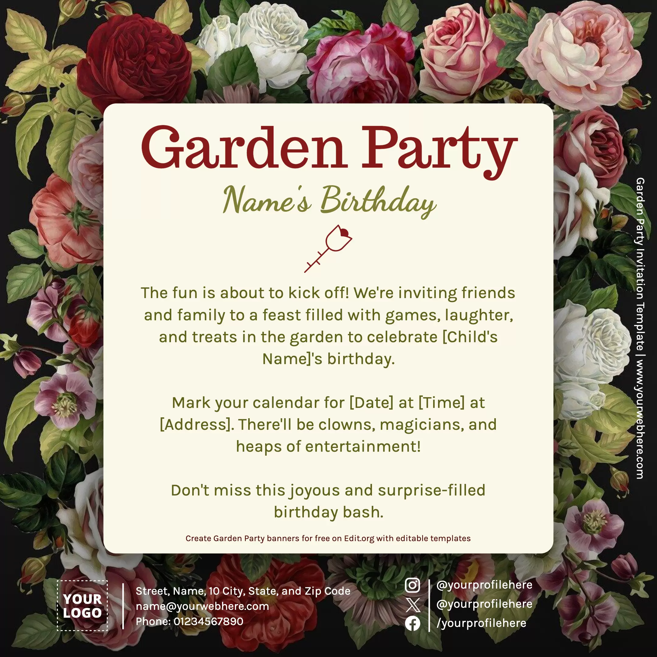 Create a custom invitation to a Garden Party for free