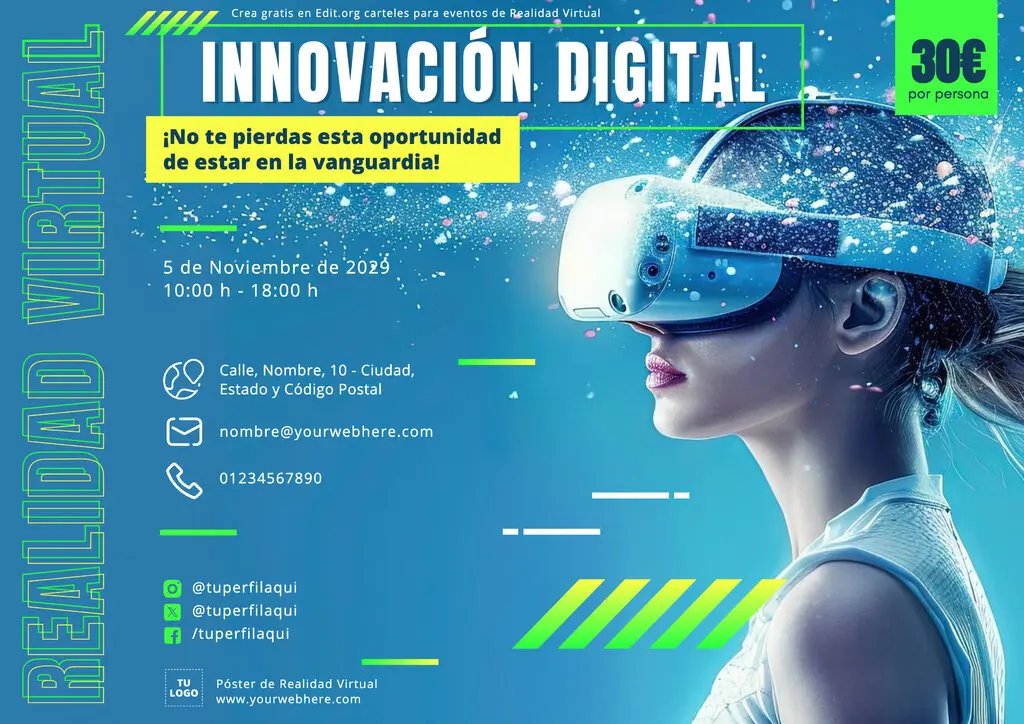 Póster editable para evento Realidad Virtual