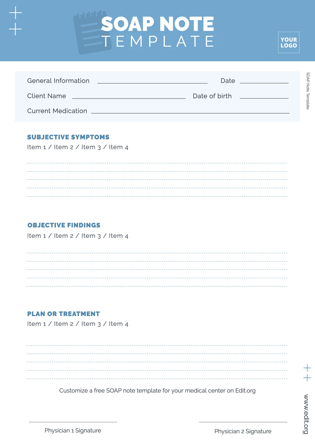 Customizable SOAP notes for counseling example