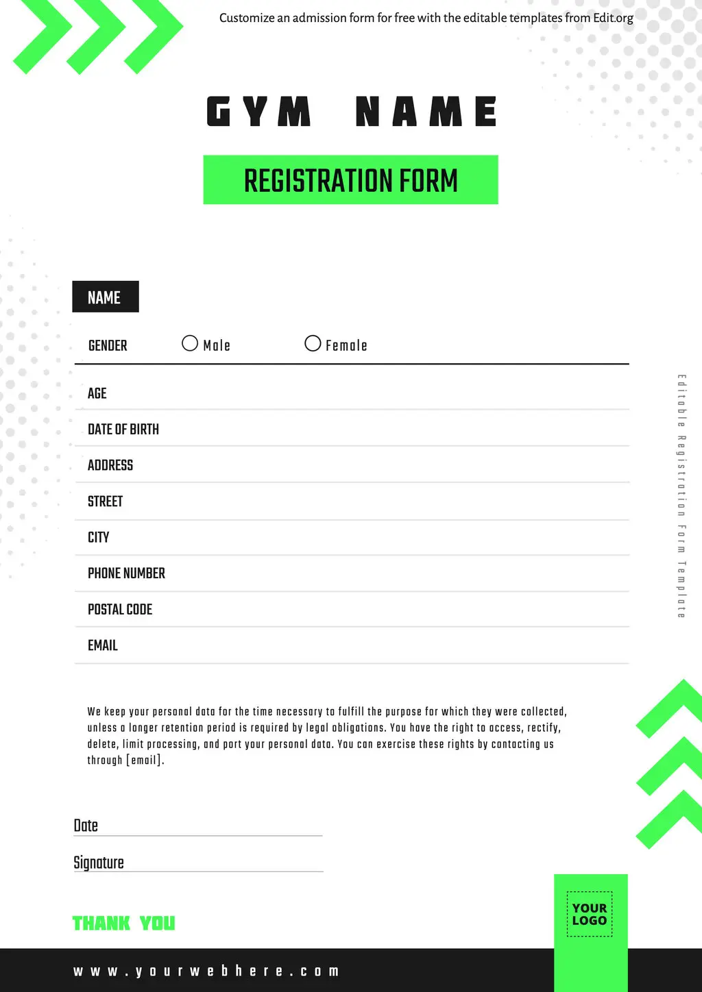 Free printable form format for registration