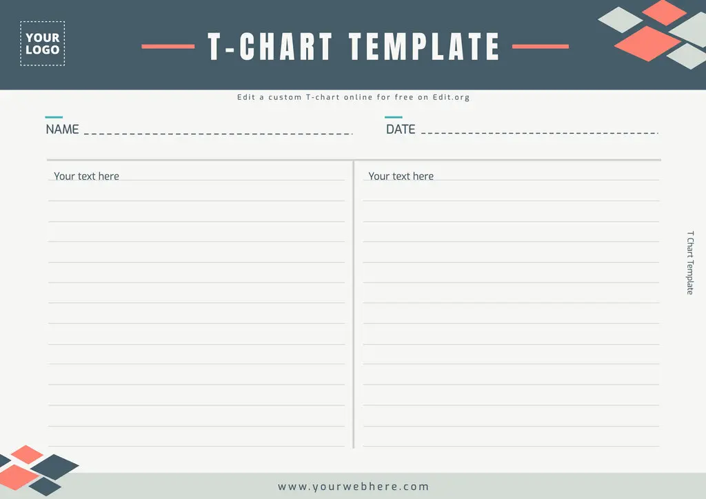 Custom T-Chart positive and negative template