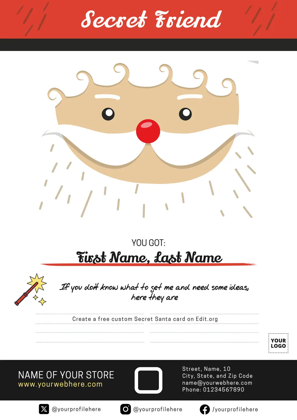 Secret Santa printable card template to customize