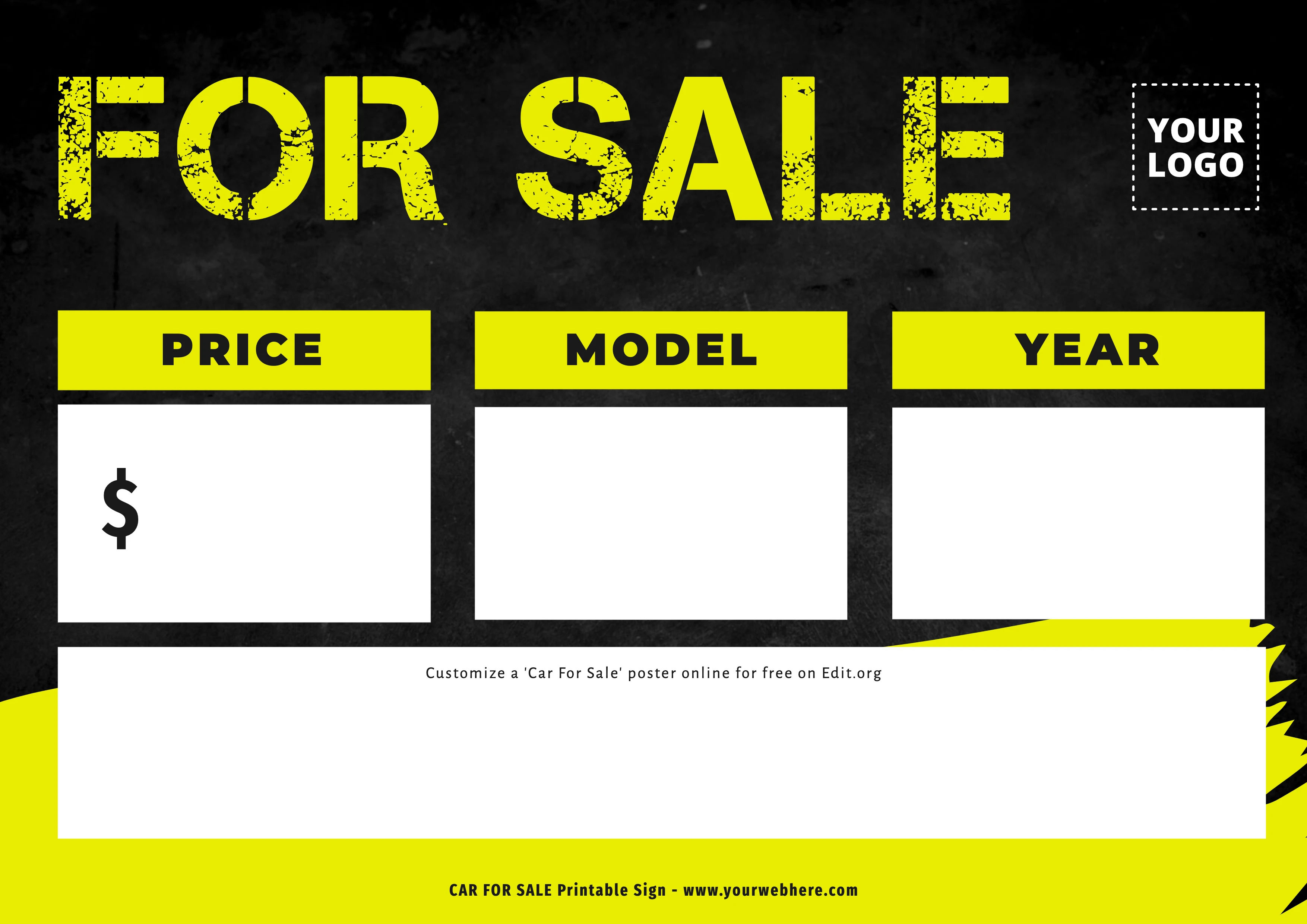 Printable For Sale by Owner Sign Car template