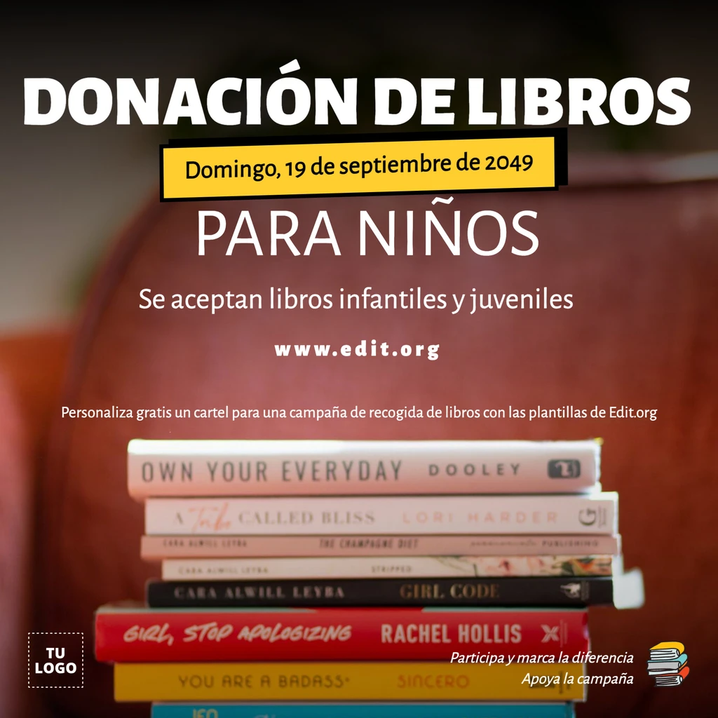 Cartel donación de libros personalizable gratis