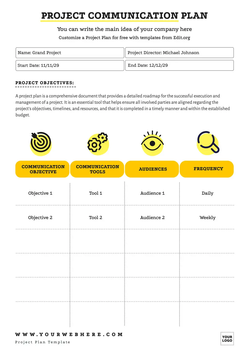 Printable Project Plan document template