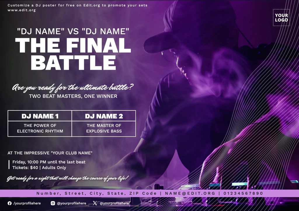 Customizable DJ Battle flyer template to download
