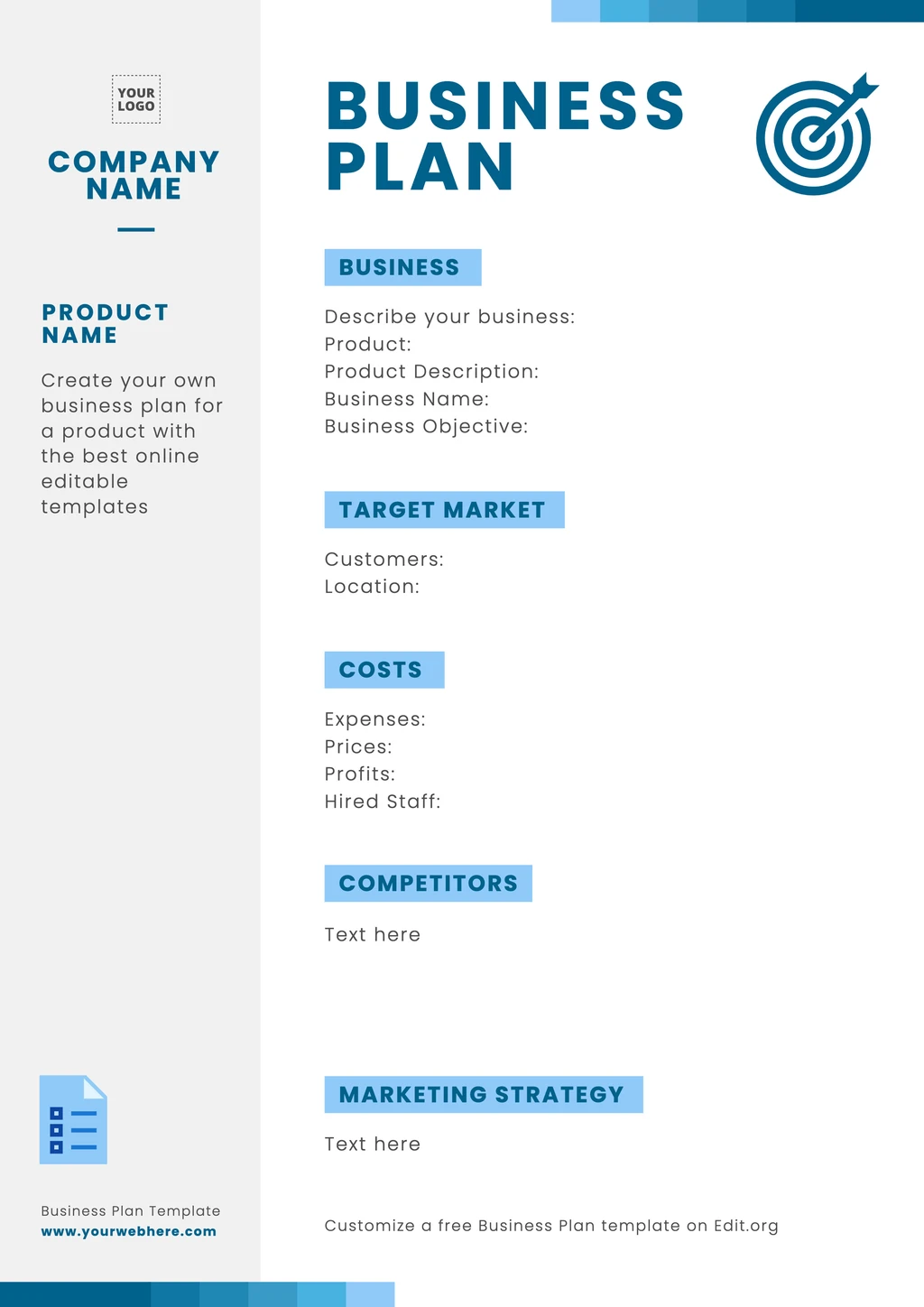 Simple Business Plan format template to customize