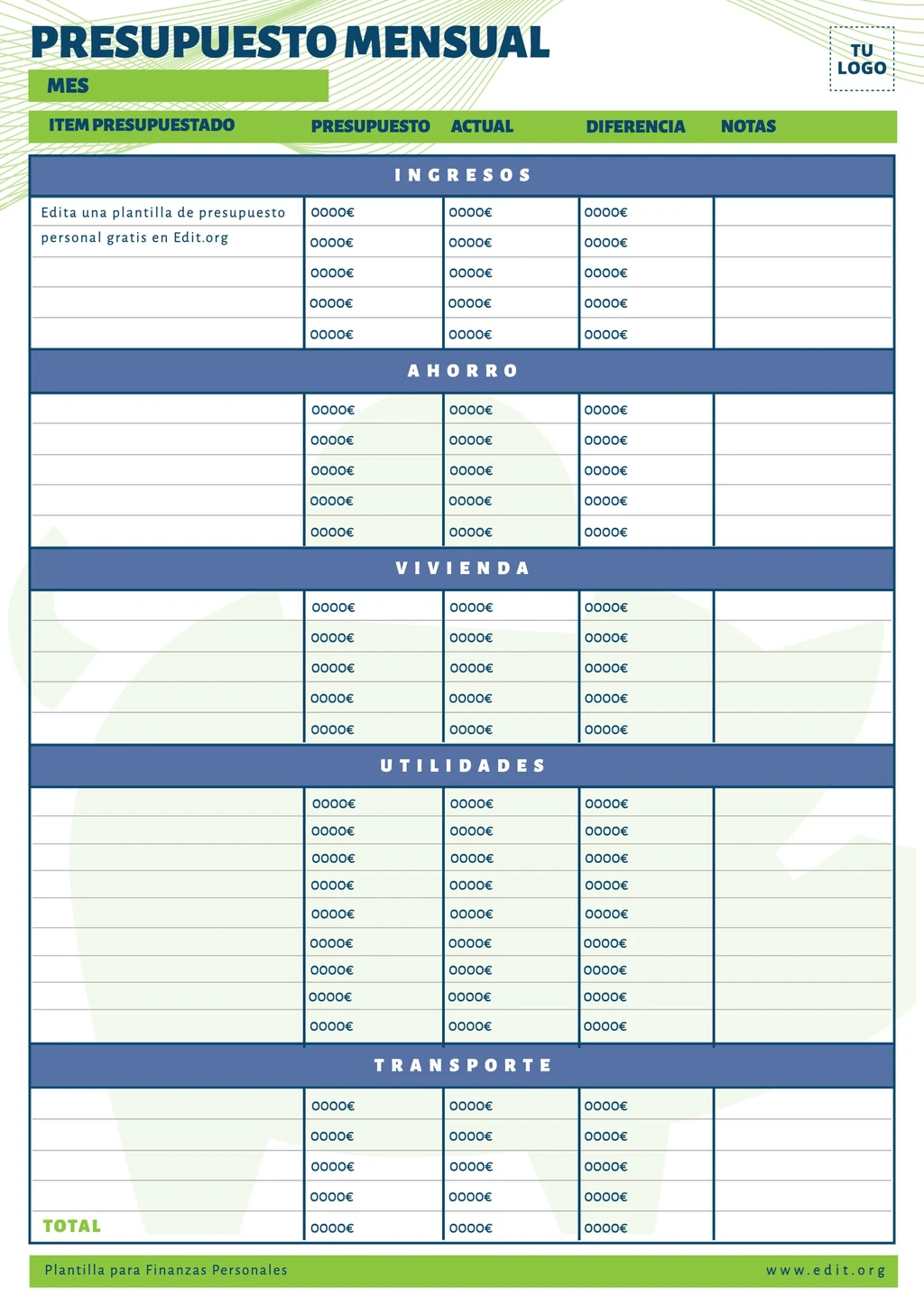 Plantilla de presupuesto personal gratis para modificar online y descargar