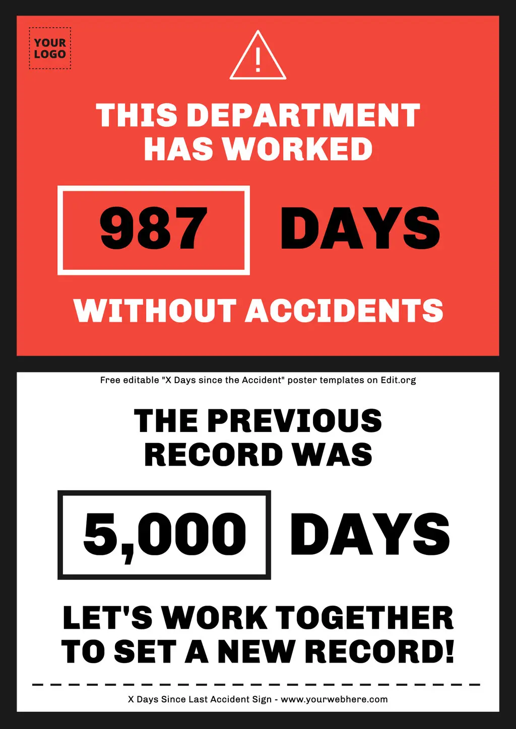 Free X Days Without an Accident sign template