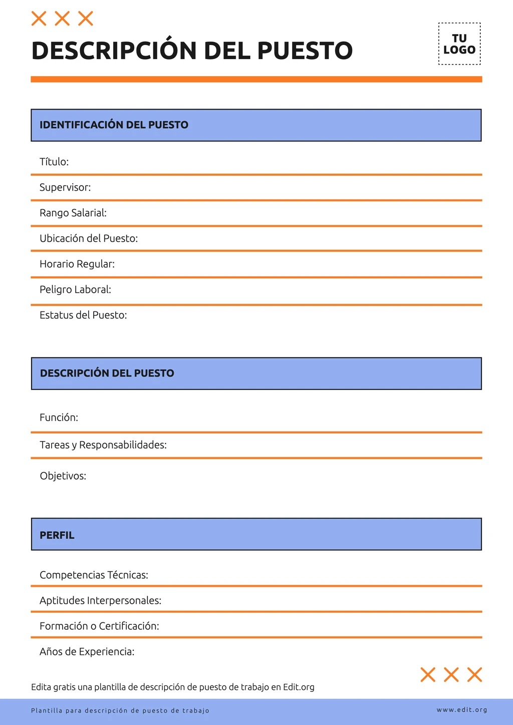 Descripción puesto de trabajo plantilla gratuita para imprimir